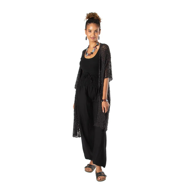 Kimono Mid Length Popcorn Knit - black