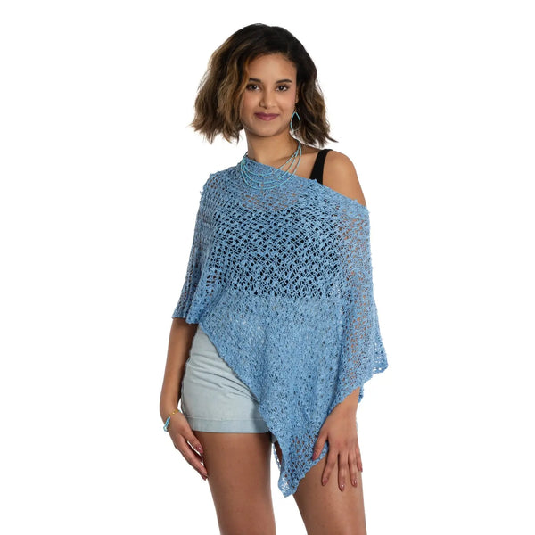 Poncho Popcorn knit - blue