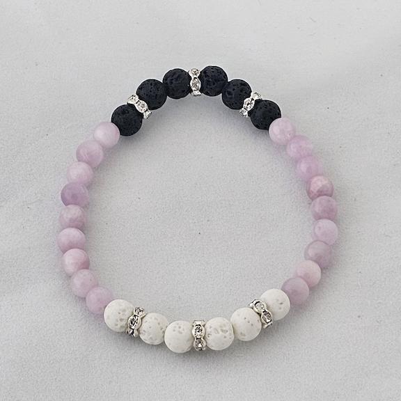 Bracelet 6mm kunzite & lava