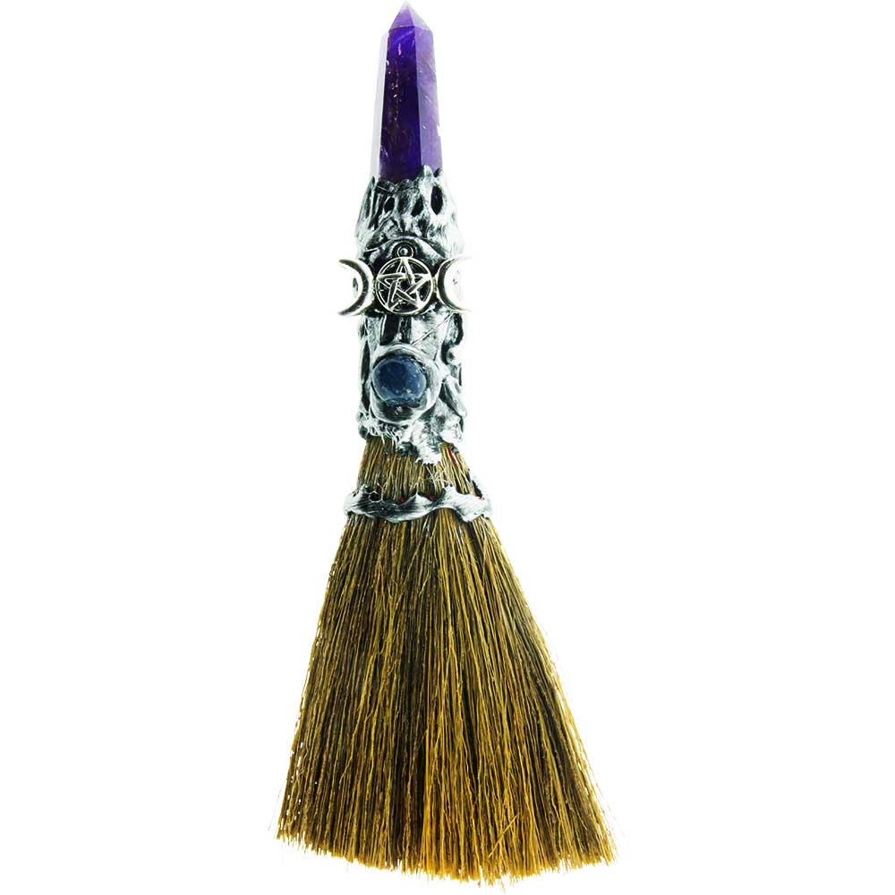 Broom - Wicca Amethyst Triple Moon