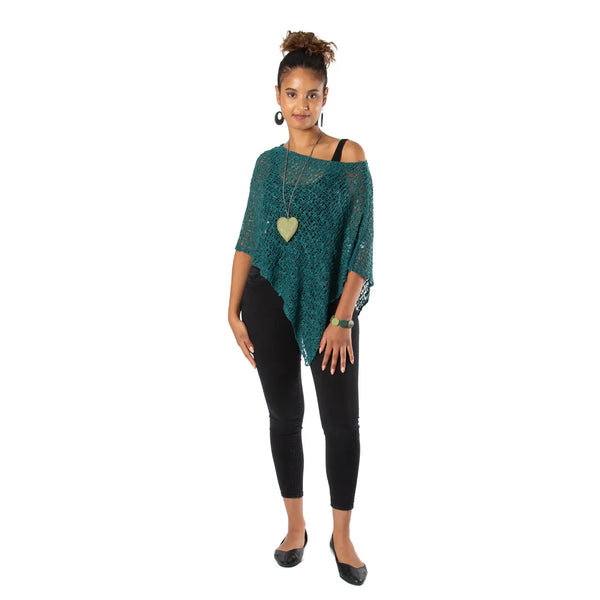 Poncho Short Popcorn Knit - jade green