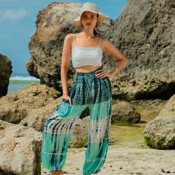 Pants Tie Dye Stripe - turquoise & grey