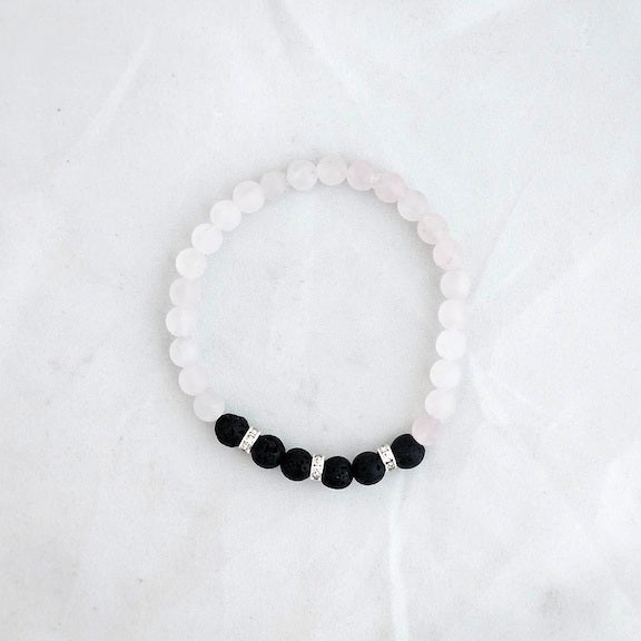 Bracelet 6mm matte rose quartz & lava