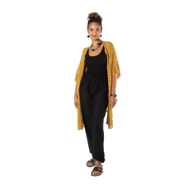 Kimono Mid Length Popcorn Knit - mustard