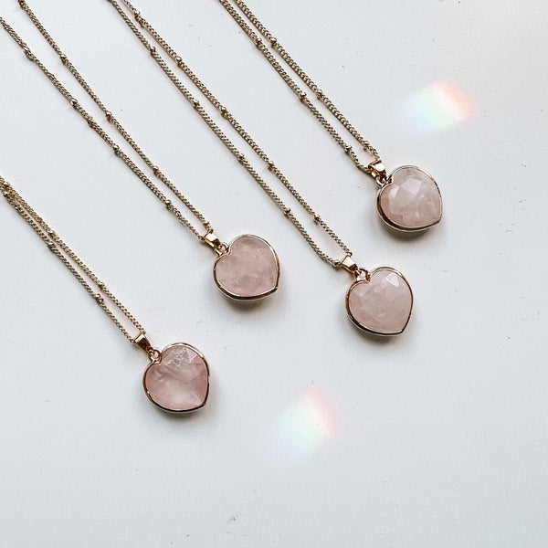 Necklace rose quartz heart 18K plated