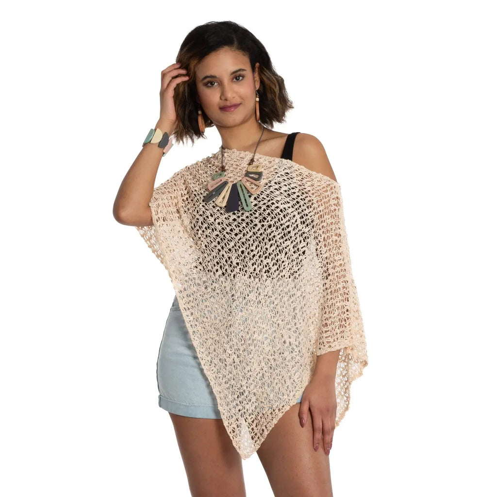 Poncho Popcorn Knit - Cream