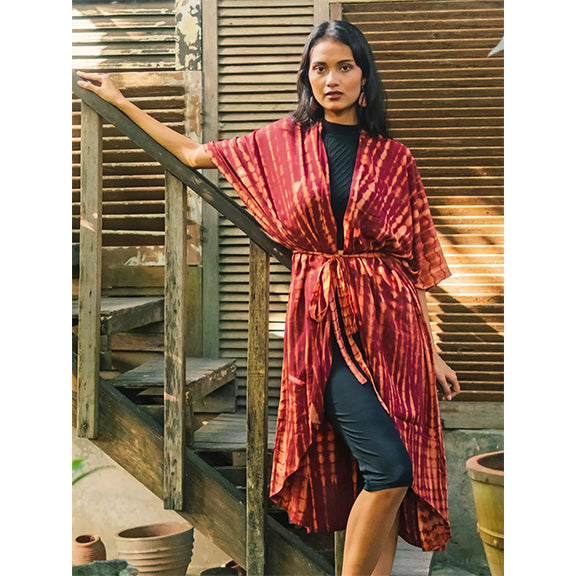 Kimono Tie Dye - Maroon & Gold