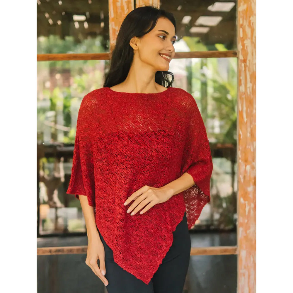 Poncho Double Knit Popcorn - Dark Red