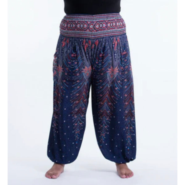Harem Pant Peacock Feathers Blue Unisex - Plus Size