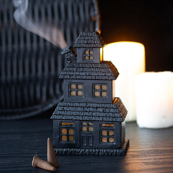 Black and Orange Haunted House Incense Holder