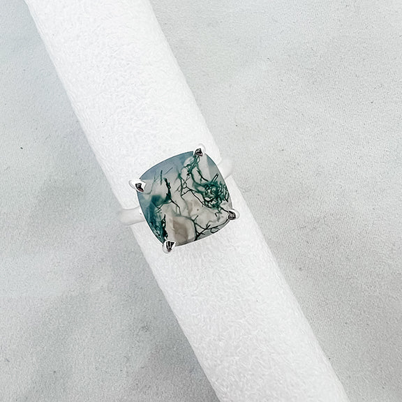 Ring moss agate square sterling silver