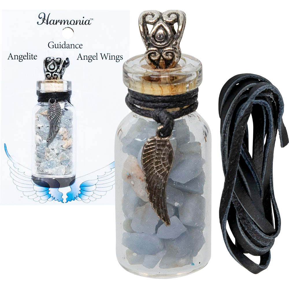 Necklace stone chip bottle - Angelite & Angel wing