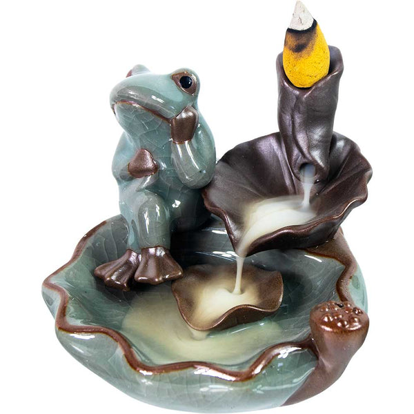 Ceramic backflow Incense holder frog lotus