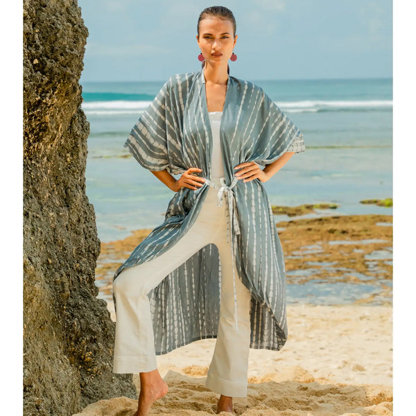Kimono Bone Tie Dye - grey & white
