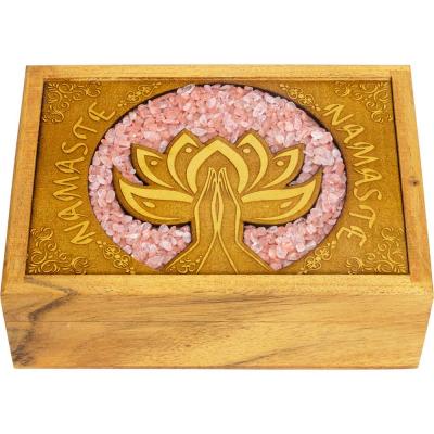 Wood box lotus with rose quartz inlay