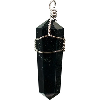 Pendant wire wrapped obsidian point