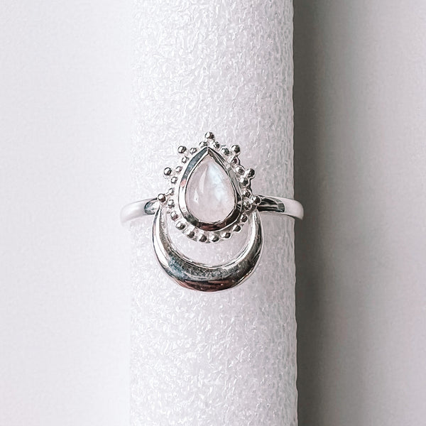 Ring Moonstone Drop Crescent Sterling Silver