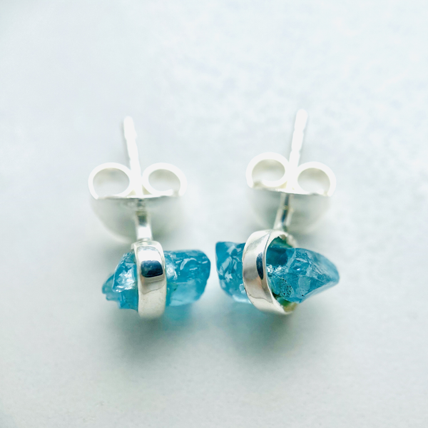 Earrings raw apatite sterling silver