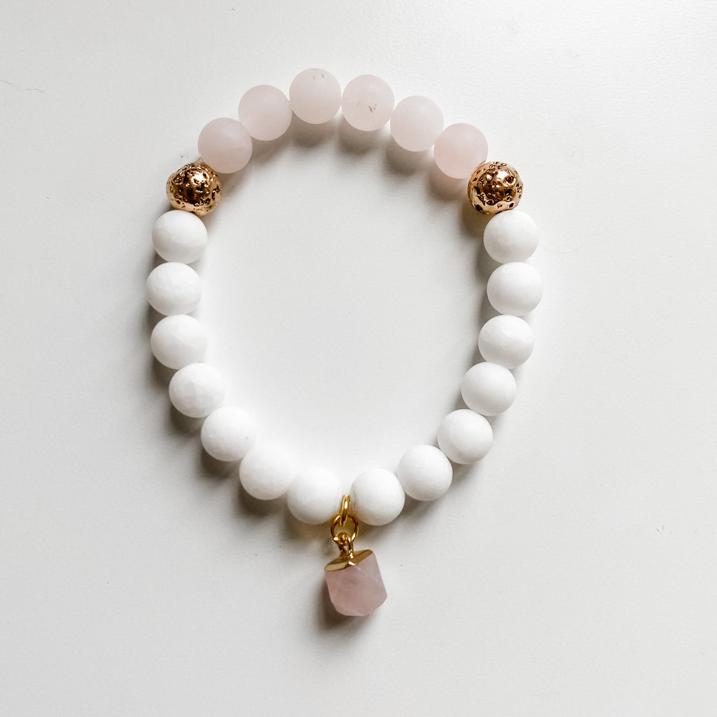 Bracelet 8mm matte rose quartz & white jade