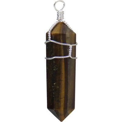 Pendant wire wrapped tiger eye point