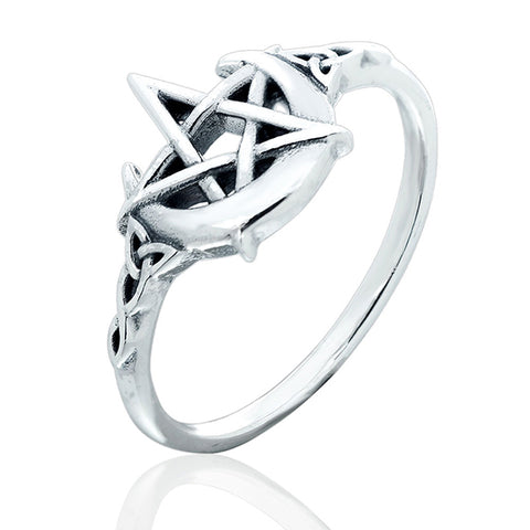 Ring Celtic Night Moon Pentacle Sterling Silver