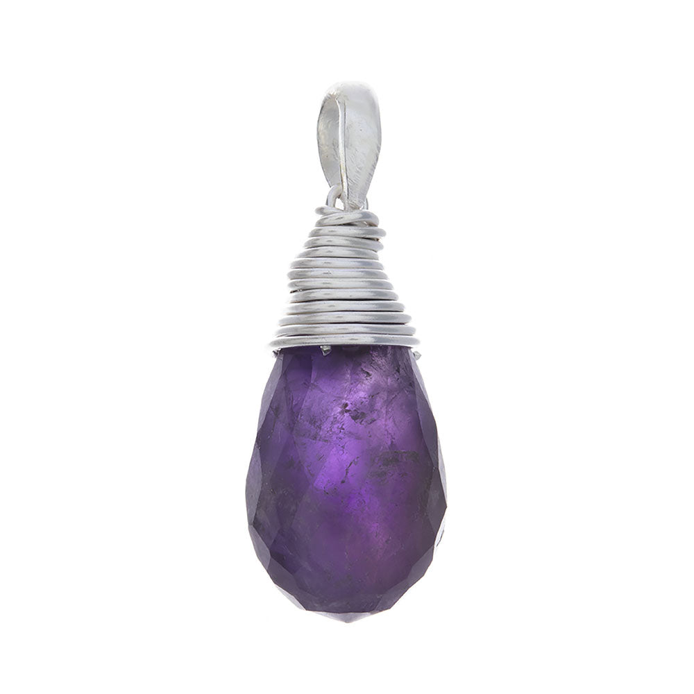 Pendant Faceted Amethyst Wire Wrapped sterling silver