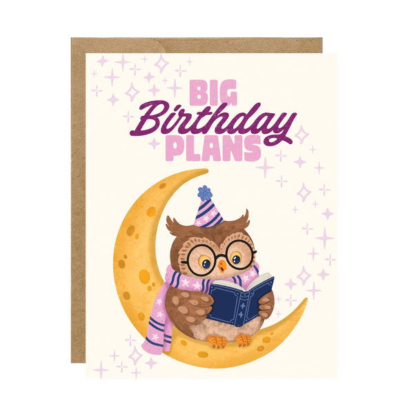Big Birthday Plans - Night Reader Owl Bookish Card