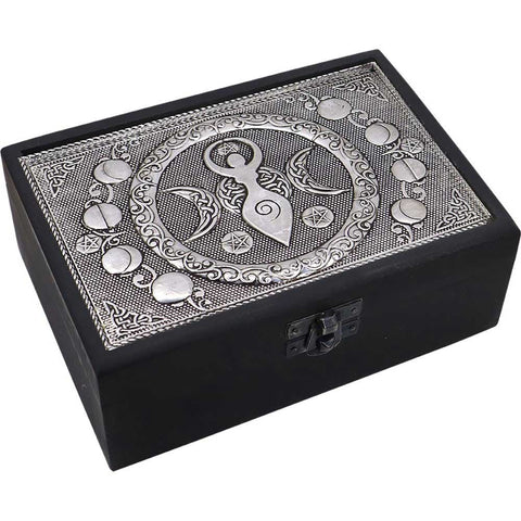 Wood box metal top - moon goddess