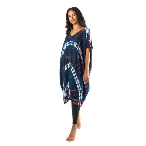 Kaftan Blue Hippie Tie Dye Tie Shoulder