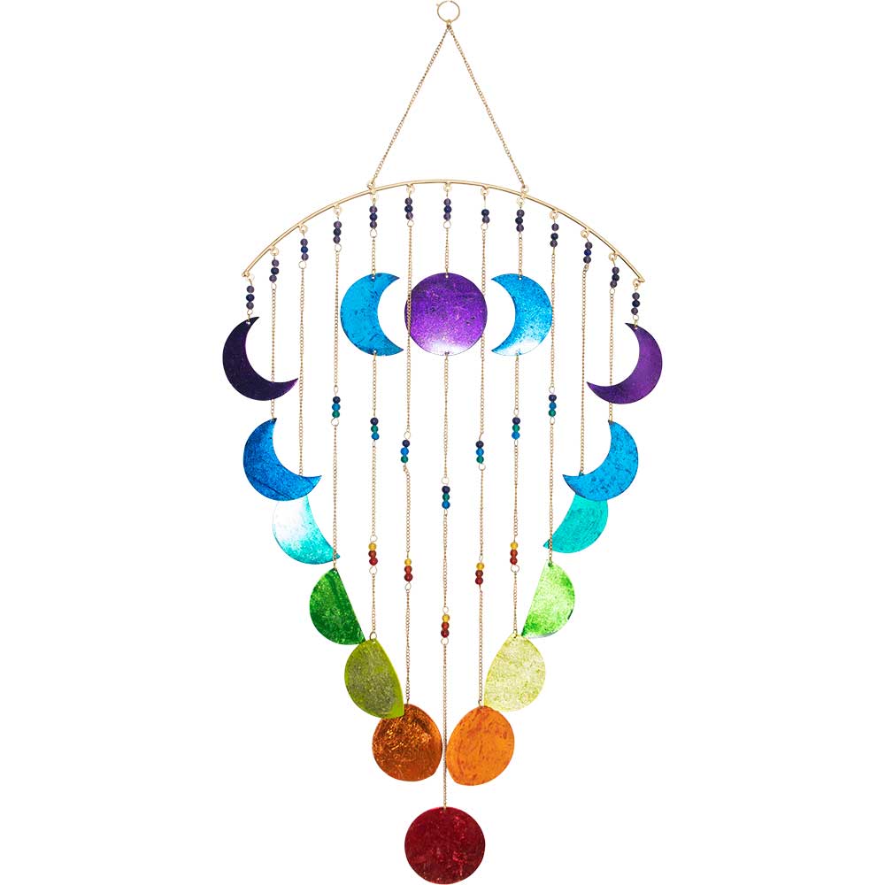 Metal wall hanging moon phase chakra colours