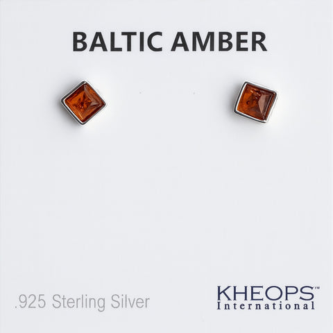 Earring Baltic Amber Square sterling silver