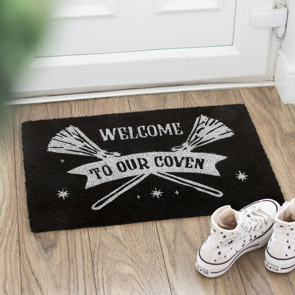 Black Welcome to Our Coven Coir Doormat