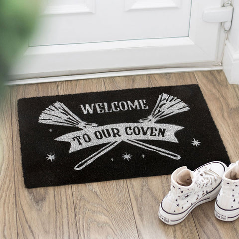 Black Welcome to Our Coven Coir Doormat