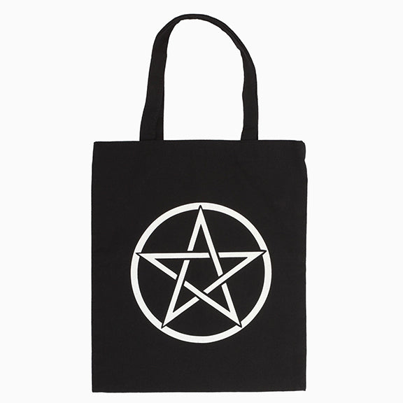 Black Gothic Pentagram Polycotton Tote Bag