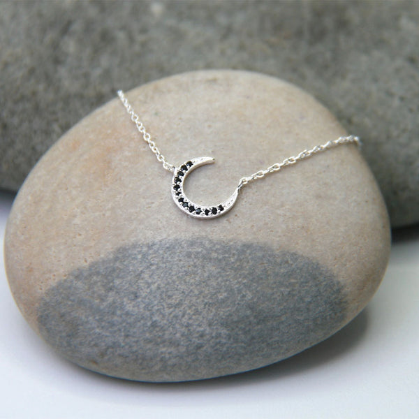 Necklace carded crescent moon black onyx sterling silver