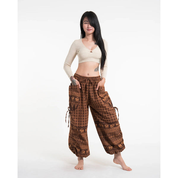 Unisex Hill Tribe Cotton Elephant Pants in Brown
