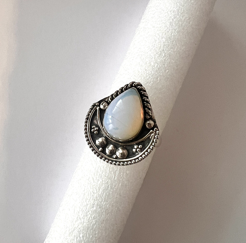 Ring Opalite Drop Crescent Moon Sterling Silver