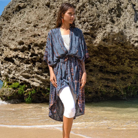 Kimono in denim & gold tie dye