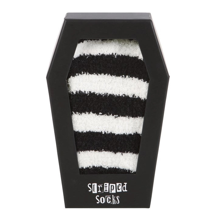 Gothic Striped Halloween Socks in Coffin Gift Box