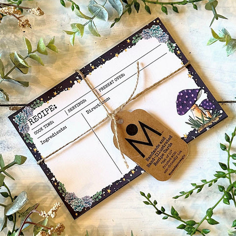 Hand Illustrated Recipe Cards - Cottagecore Purple Mushroom