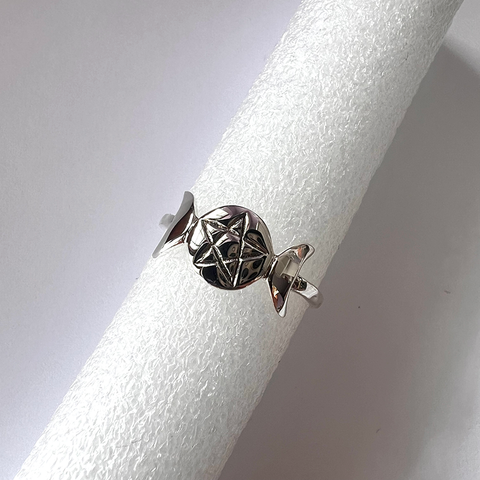Ring triple moon pentacle sterling silver