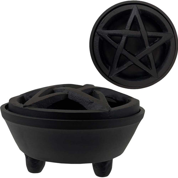 Cast Iron - Round Incense holder w/ pentacle lid