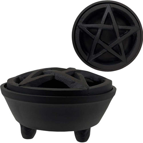 Cast Iron - Round Incense holder w/ pentacle lid
