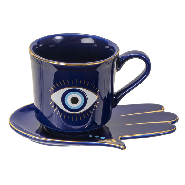 Evil Eye Cup And Saucer Blue