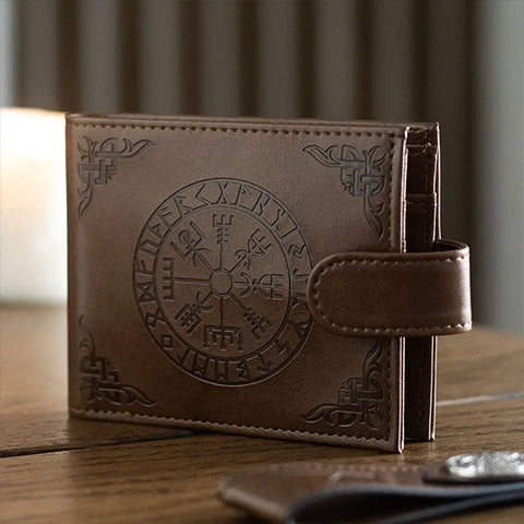 Wallet viking compass faux leather