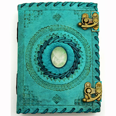 Journal Blue Embossed Leather with Genuine Quartz Stone