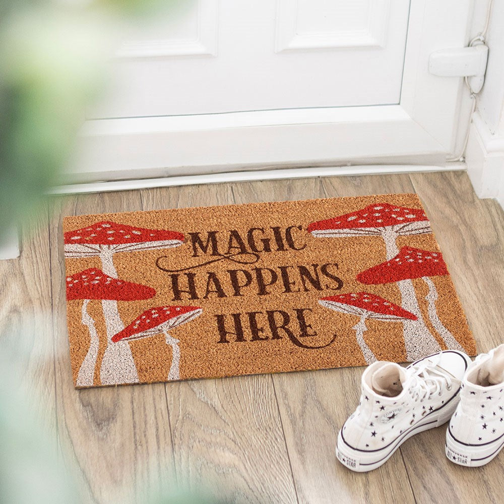 Natural Magic Happens Here Toadstool Mushroom Doormat
