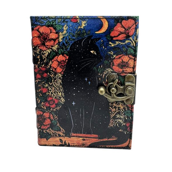 Leather journal black cat