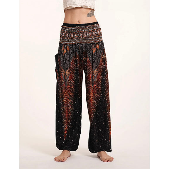 Harem Pant Peacock Feathers in Black