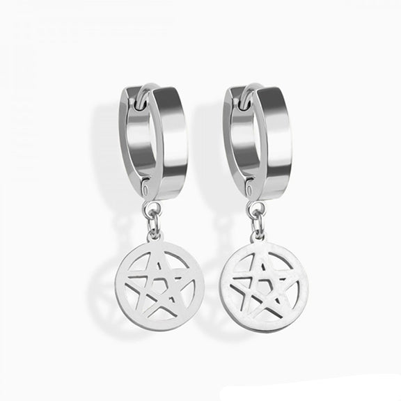 Huggie/Hoop Earrings with Star Dangle Surgical Steel